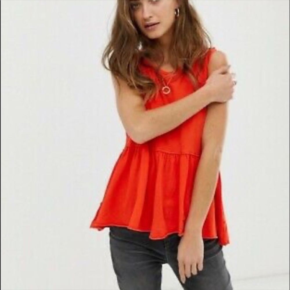 NWT Free People/We the Free orange/red sleeveless top.  (JJ62)